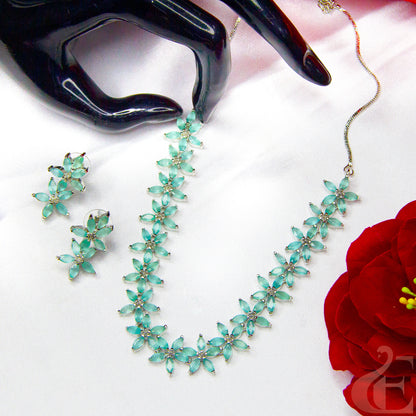 Top view of Beautiful AD Necklace with Earrings , Pista Green Stones 