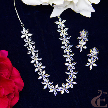 Top view of Beautiful AD Necklace with Earrings , White Stones 