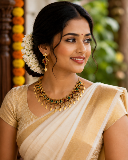 Beautiful Kerala Elakkathali Necklace & Earring  Designs | Wedding & Festive Collection