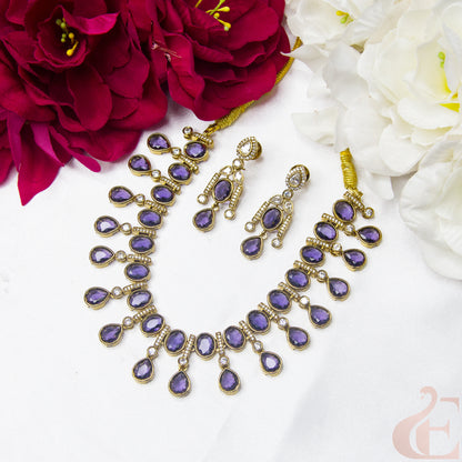 Top view of Elegant Design AD Necklace Set Purple stones 