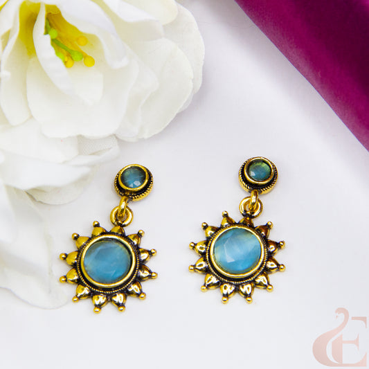 Top view of Elegant Oxidised Silver Earrings Light Blue stone 