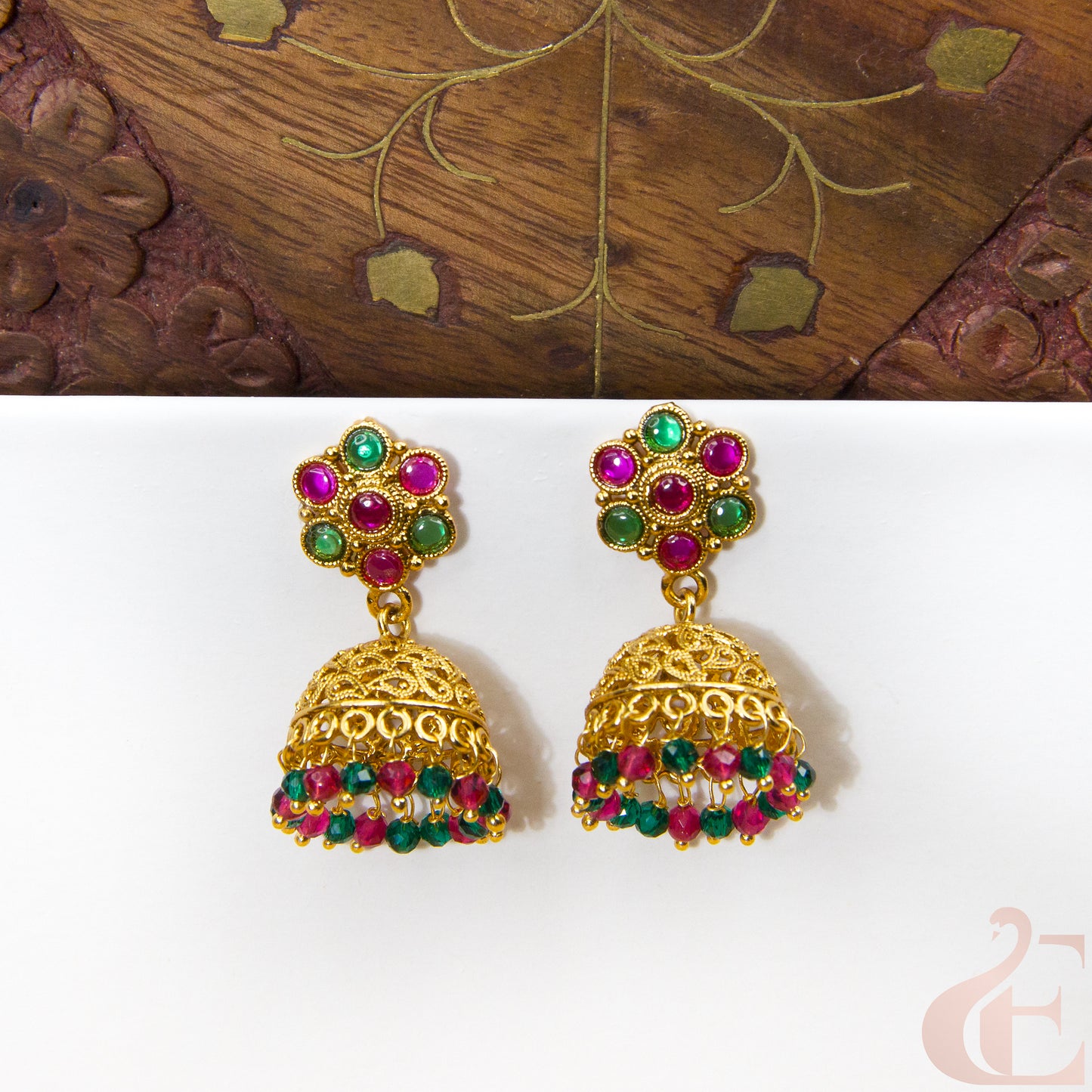 Antique Earring Light weight Premium Jhumka Ruby green stone