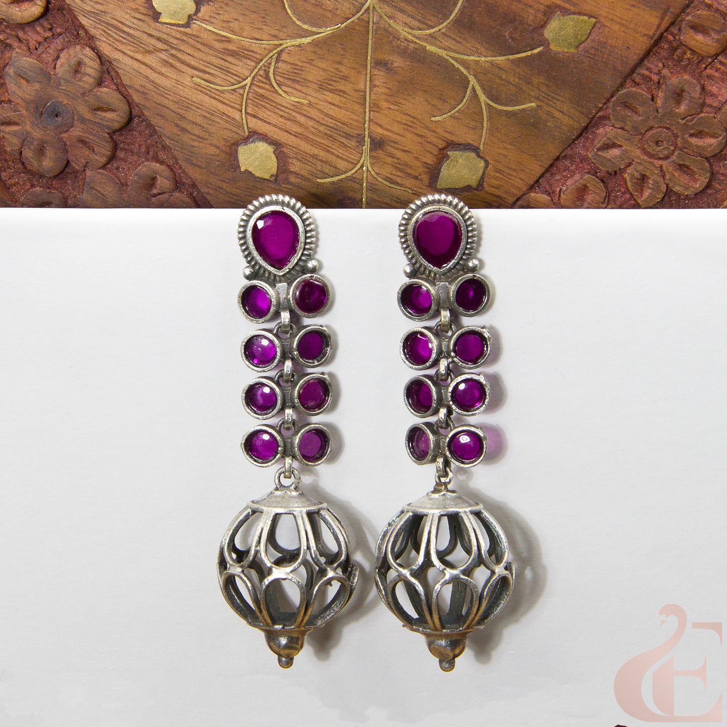 Premium Silver Replica Earrings rani pink stone