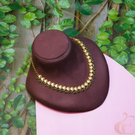 Top view of Gold Plated AD Necklace Green Stone