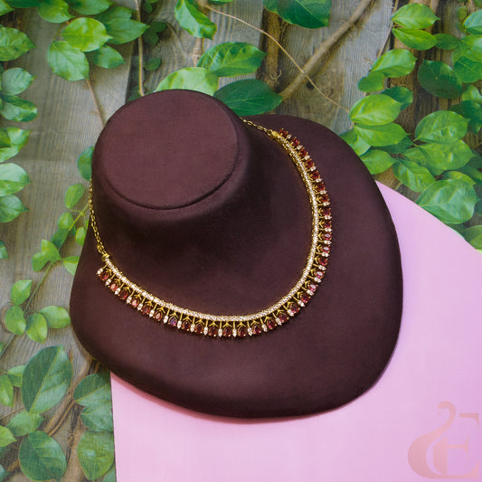 Top view of Gold Plated AD Necklace Ruby Stone 