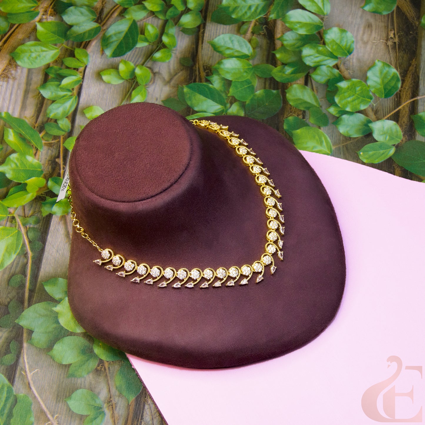 Top view of Gold Plated AD Necklace White Stone