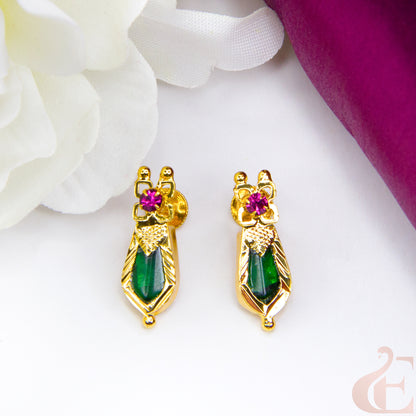 Top view of Green Nagapadam Palakka Earrings green ruby stone 