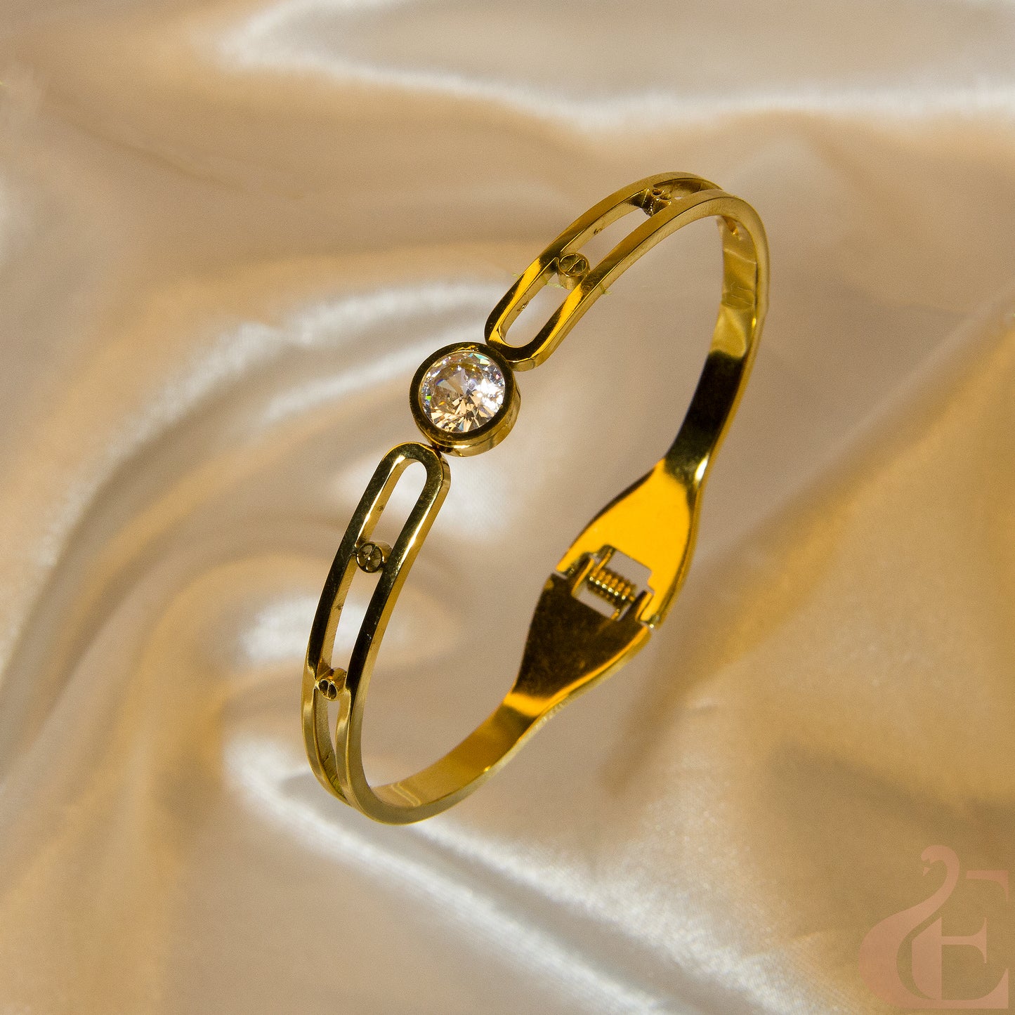 Stainless Steel AD Stone Openable Bracelet