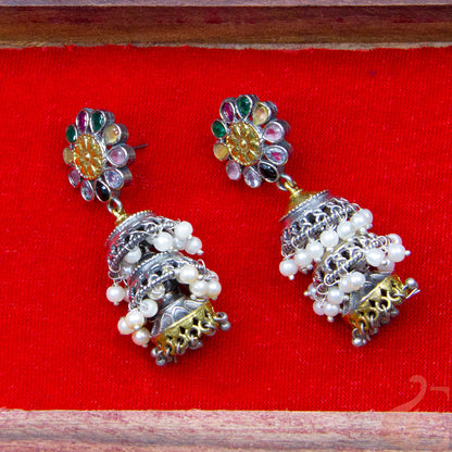 Stylish Silver Replica 3 Layer Long Jhumka Earrings 08