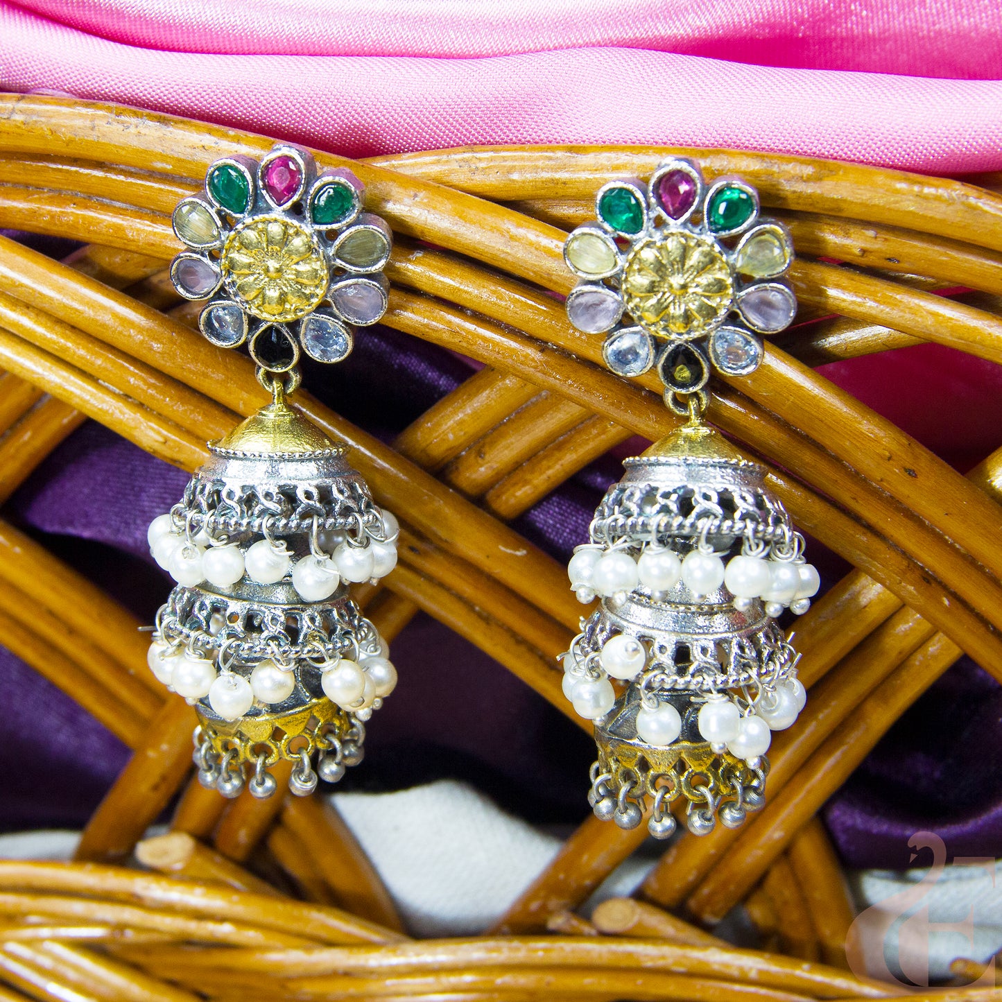 Stylish Silver Replica 3 Layer Long Jhumka Earrings 08