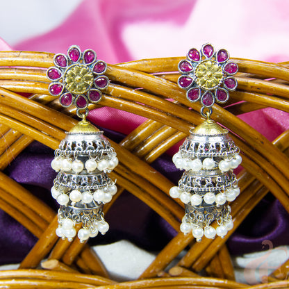 Stylish Silver Replica 3 Layer Long Jhumka Earrings 08