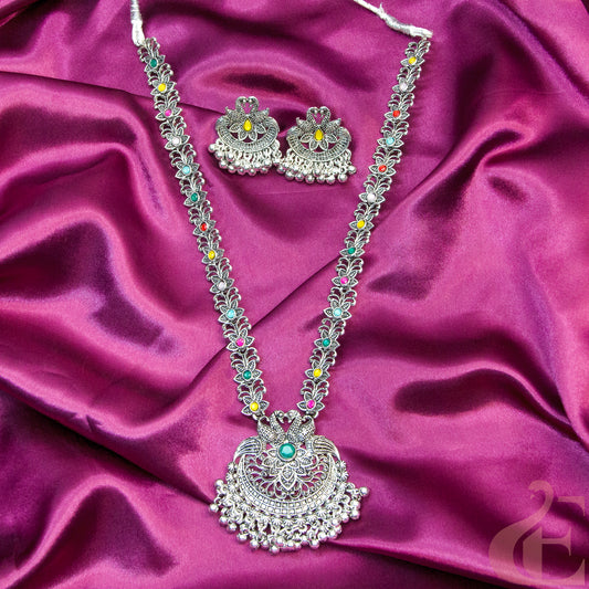 Oxidized Long Multi Colour Necklace Set