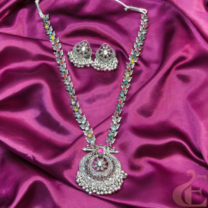 Oxidized Long Multi Colour Necklace & Earrings
