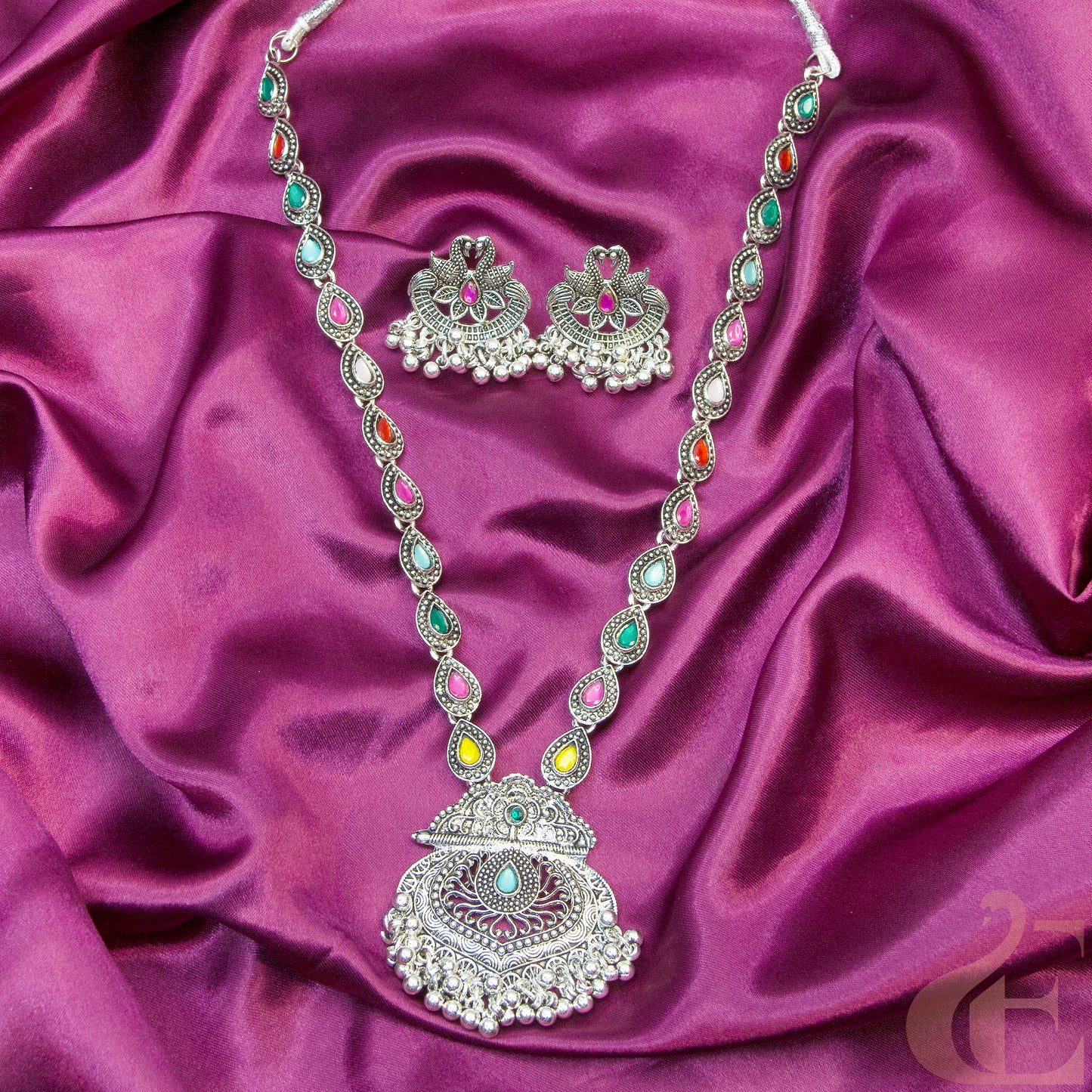 Oxidized Long Necklace & Earrings 38