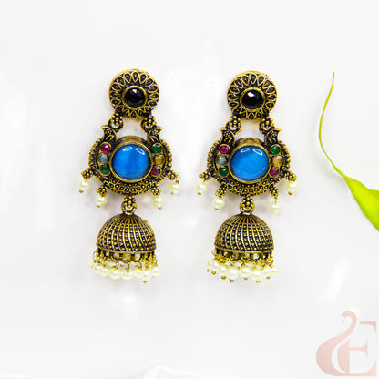Jhumka oxidised mehndi design earrings 33
