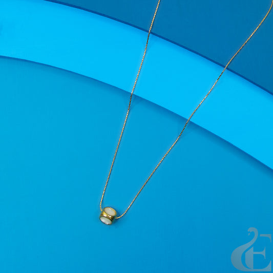 Top view of Light Weight White Pendant Stainless Steel Chain Necklace Golden 