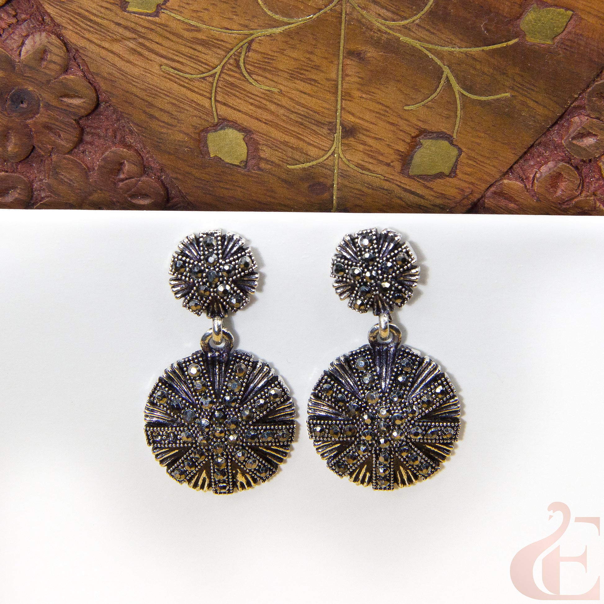 Front view of Matallic Toned  oxidised Contemporarydrop Earring