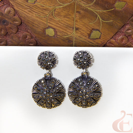 Front view of Matallic Toned  oxidised Contemporarydrop Earring