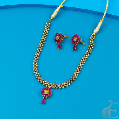 Premium AD Gold Plated Necklace & Earrings