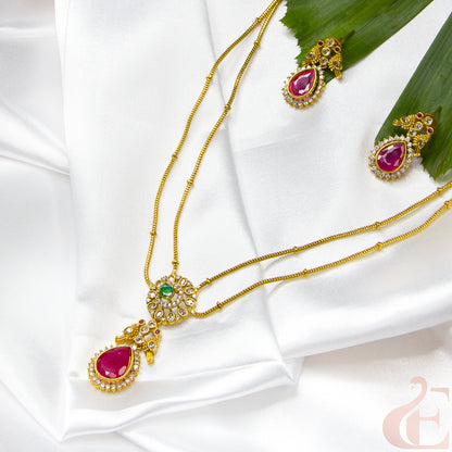 Premium AD stone Pendant Chain Neckpiece & Earrings 03