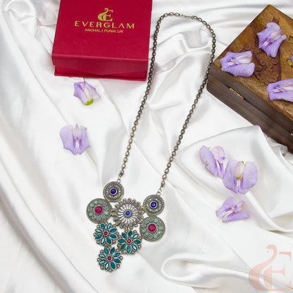 Top view of Oxidized Long Necklace multi color 