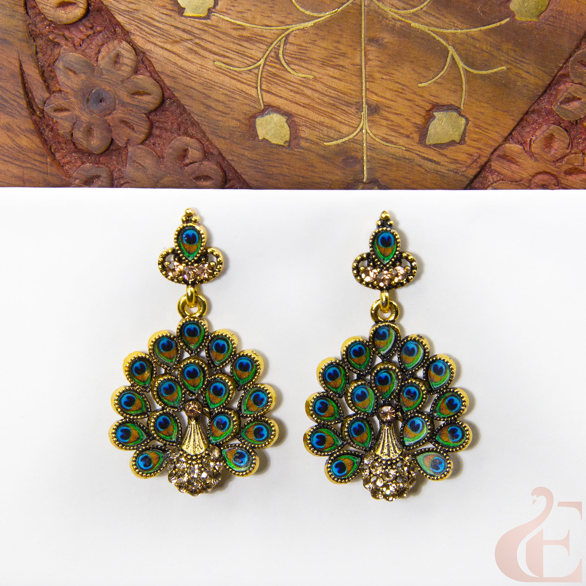 Front view of Oxidized Peacock Earring