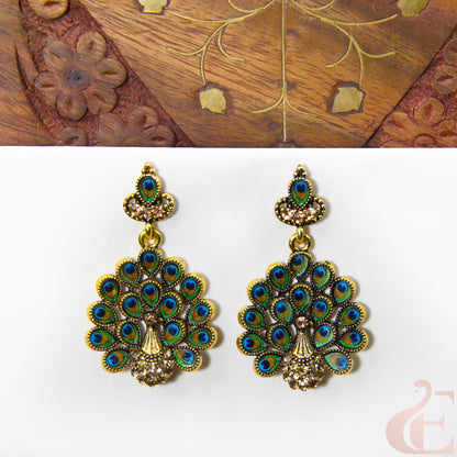 Front view of Oxidized Peacock Earring