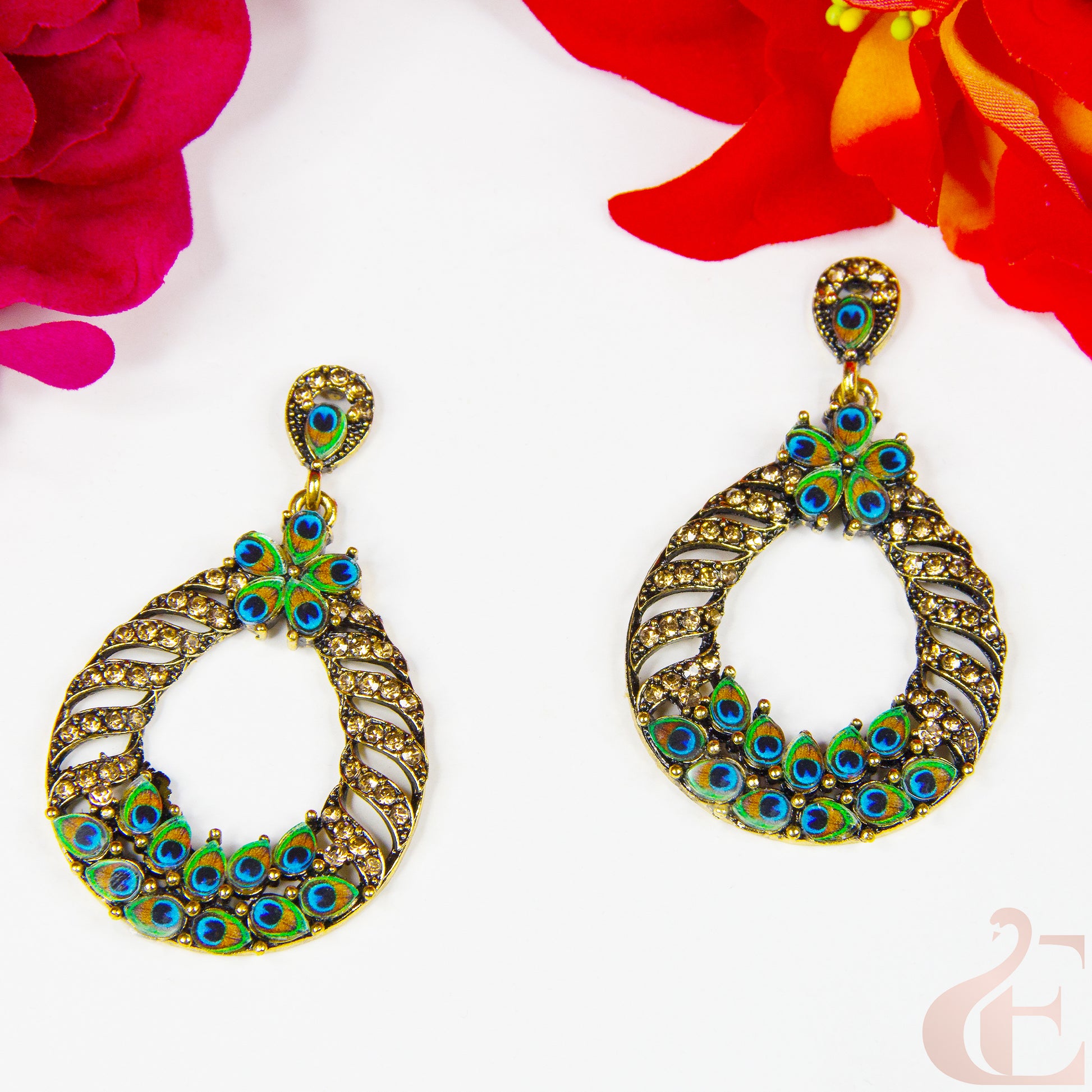 Top view of Oxidized Peacock Earring 