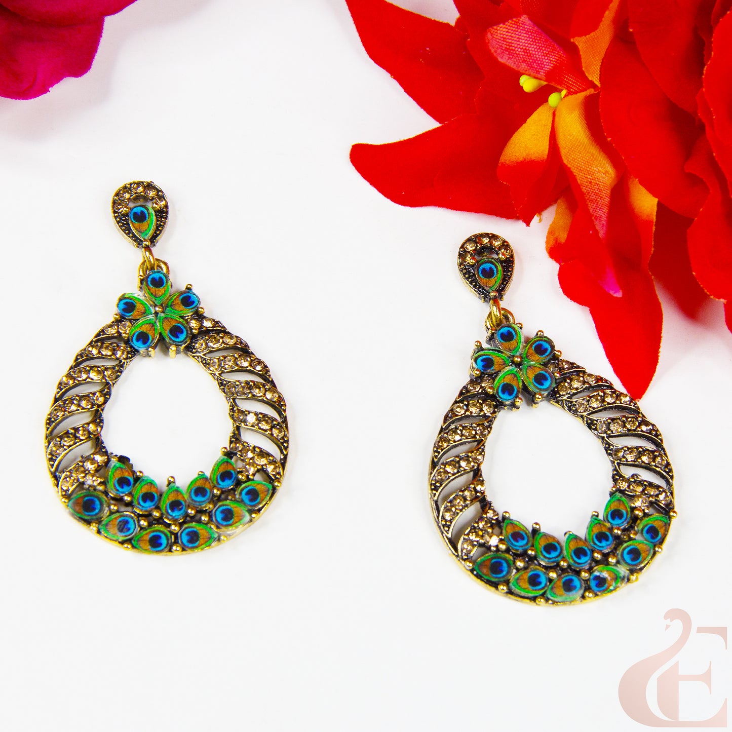 Top view of Oxidized Peacock Earring