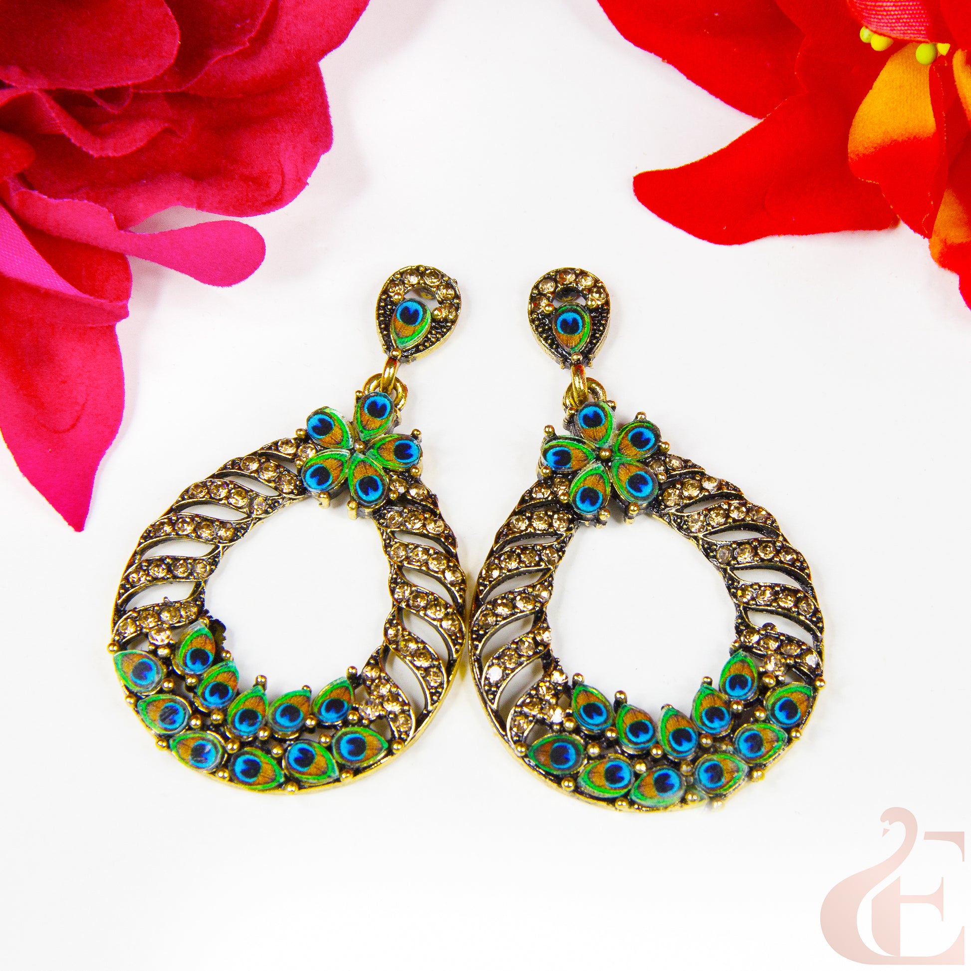 Top view of Oxidized Peacock Earring 