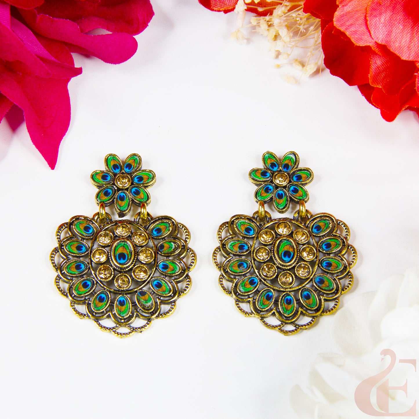 Top view of Oxidized Peacock Earring 