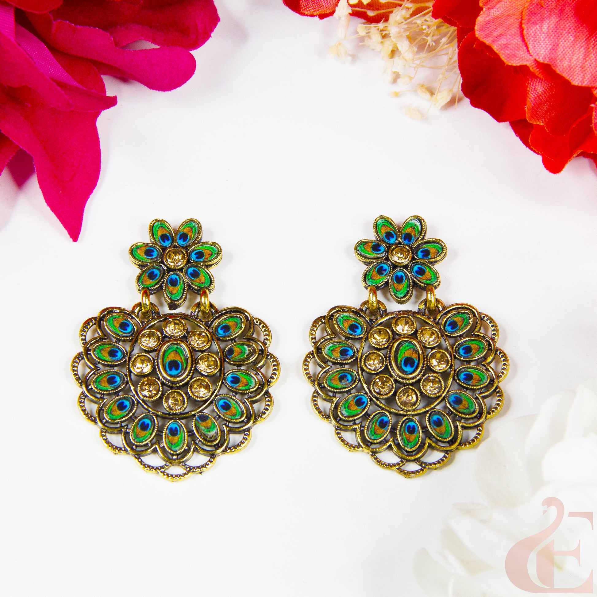 Top view of Oxidized Peacock Earring 