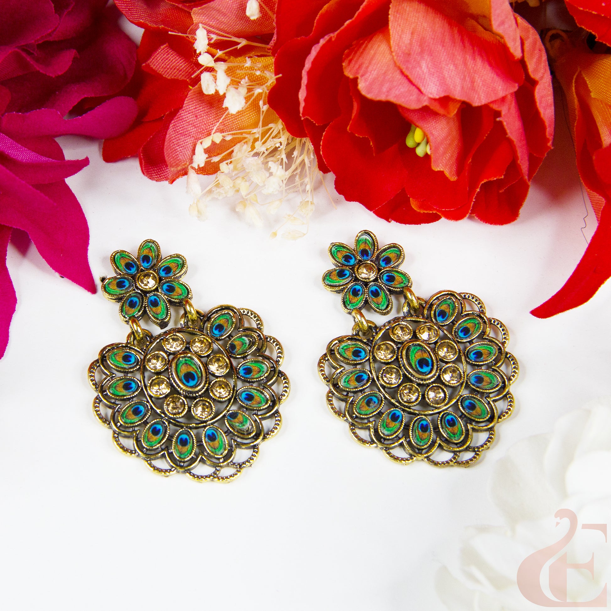 Top view of Oxidized Peacock Earring 