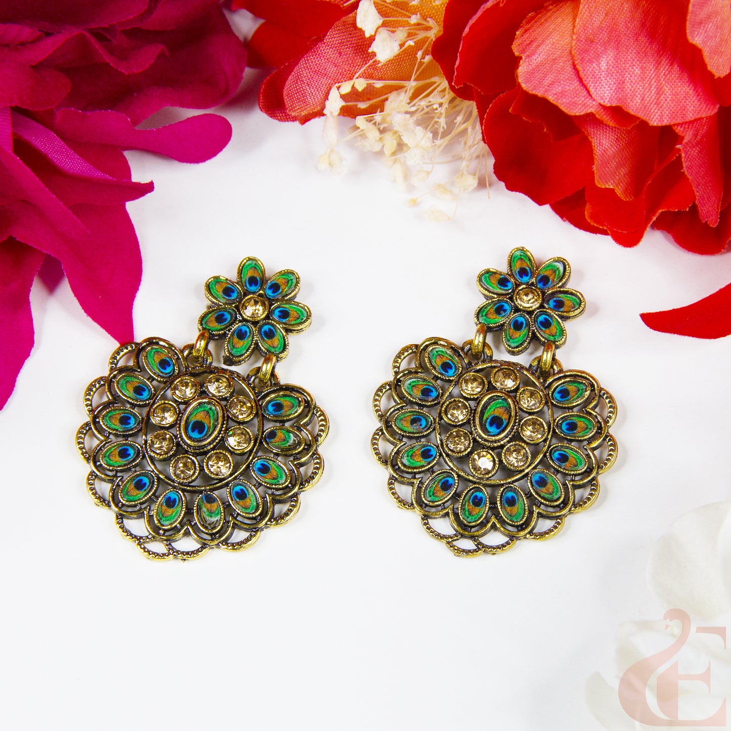 Top view of Oxidized Peacock Earring 