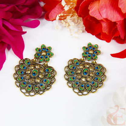 Top view of Oxidized Peacock Earring 