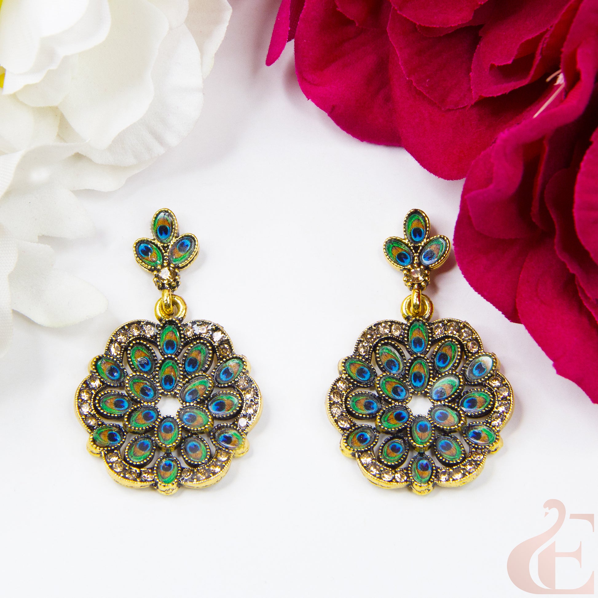 Top view of Oxidized Peacock Earrings 128