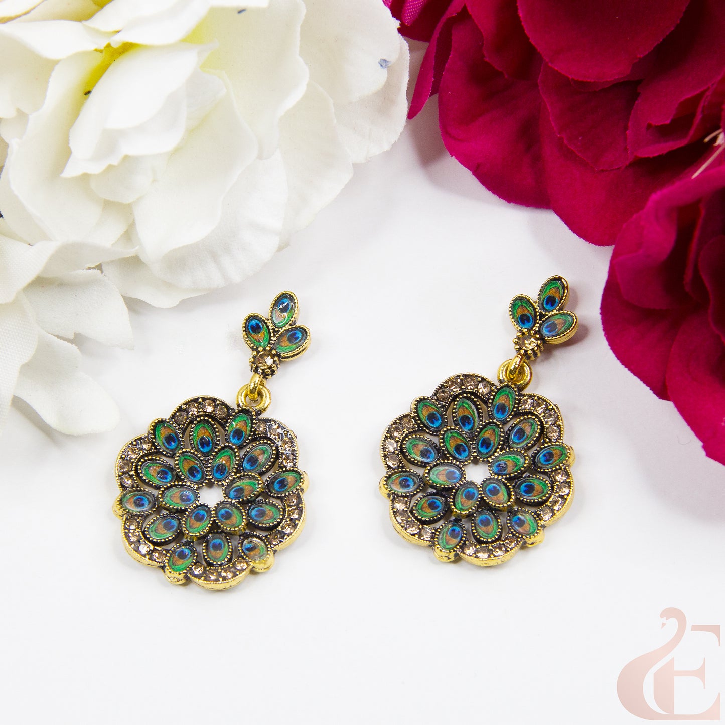 Top view of Oxidized Peacock Earrings 128