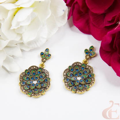 Top view of Oxidized Peacock Earrings 128