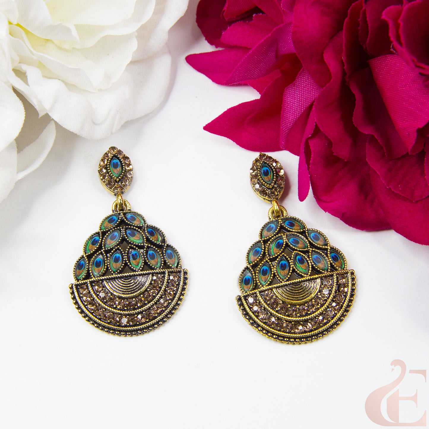 Top view of Oxidized Peacock Earrings 134