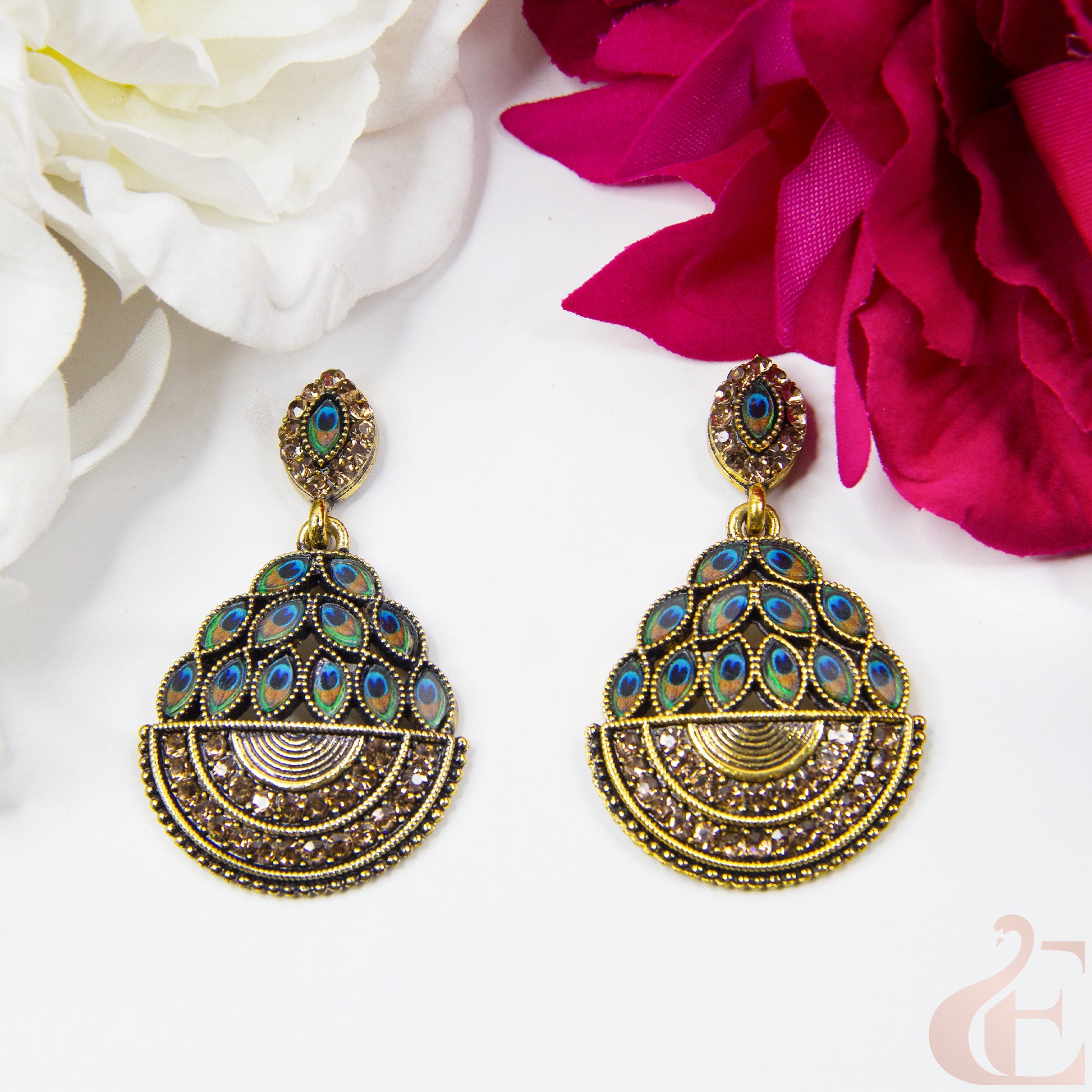 Top view of Oxidized Peacock Earrings 134