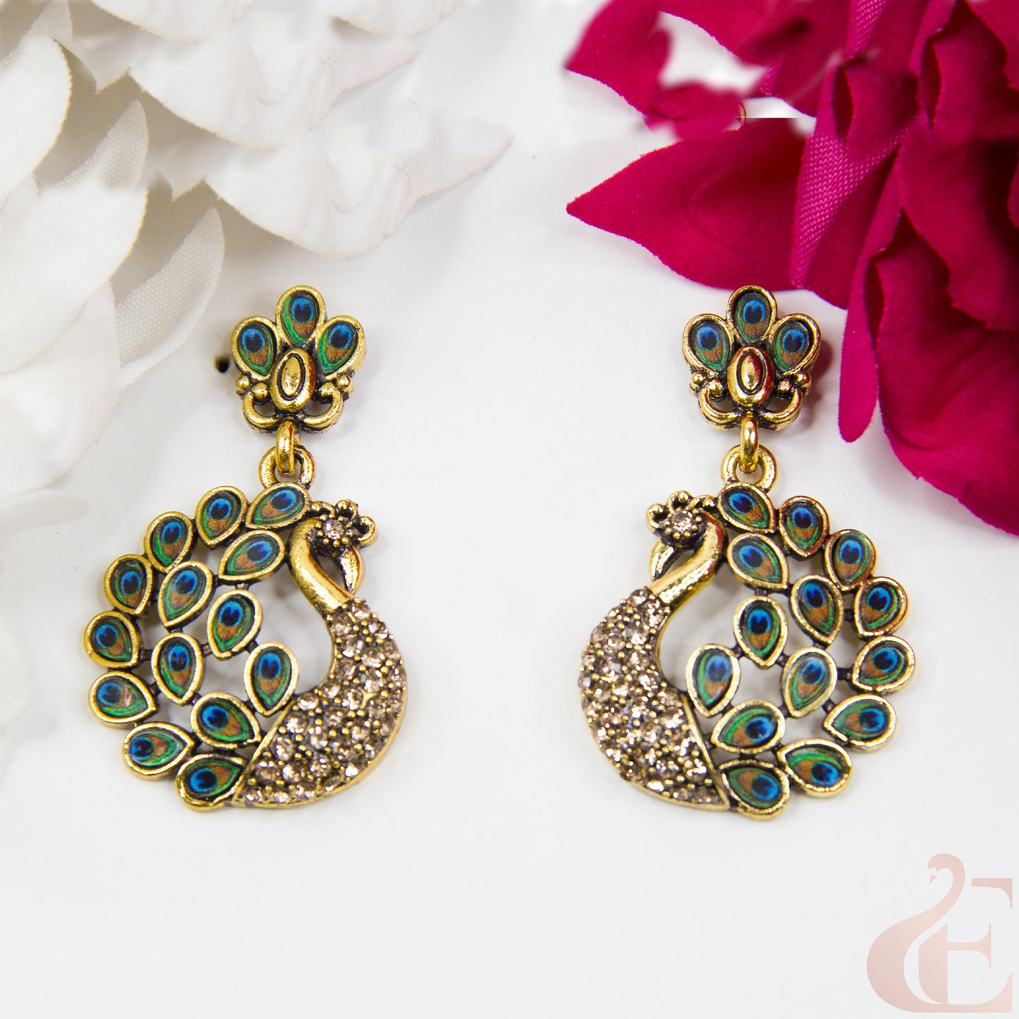 Top view of Oxidized Peacock Earrings 135