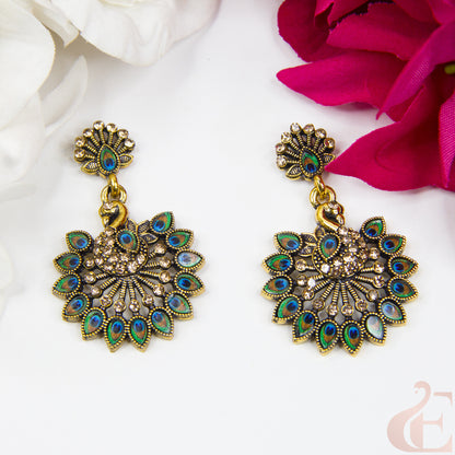 Top view of Oxidized Peacock Earrings 128