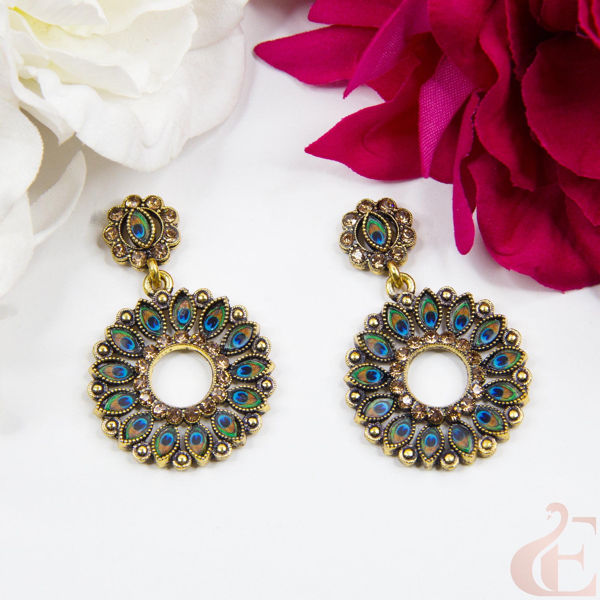 Top view of Oxidized Peacock Earrings 137 