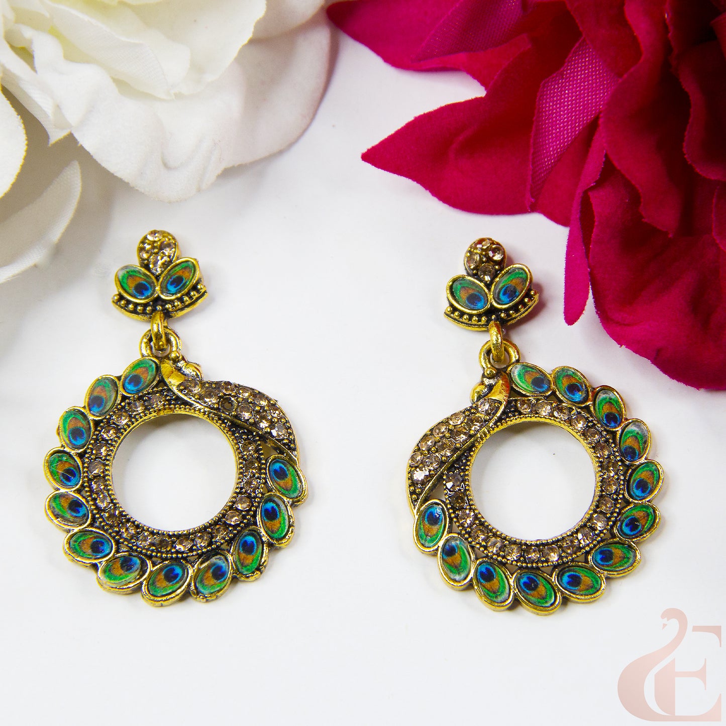 Top view of Oxidized Peacock Earrings 138