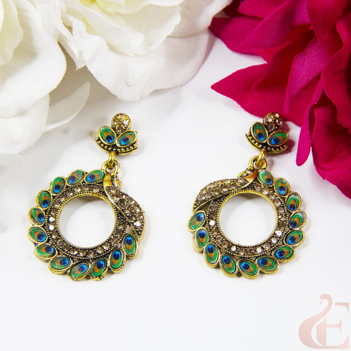 Top view of Oxidized Peacock Earrings 138