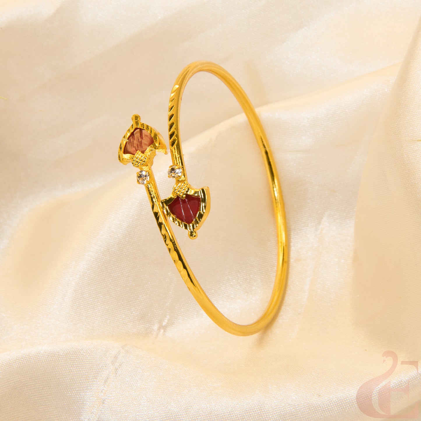 Top view of Palakka Kerala style Openable Kada Bracelet Red white stones 