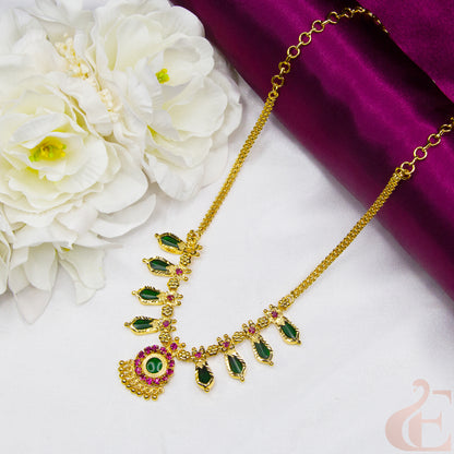 Top view of Palakka Necklace  Nagapadam Design Ruby green