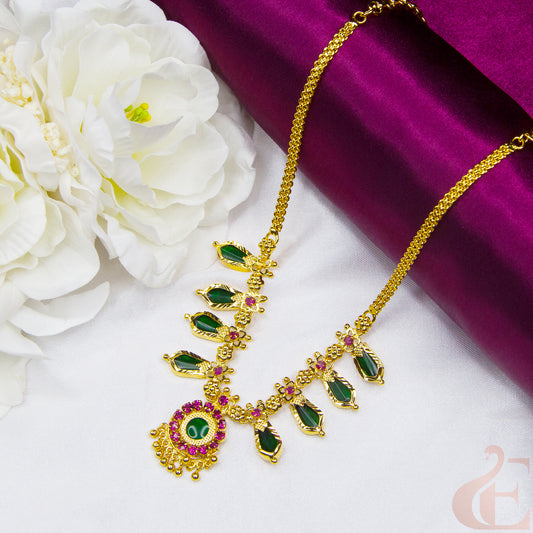 Top view of Palakka Necklace  Nagapadam Design Ruby green