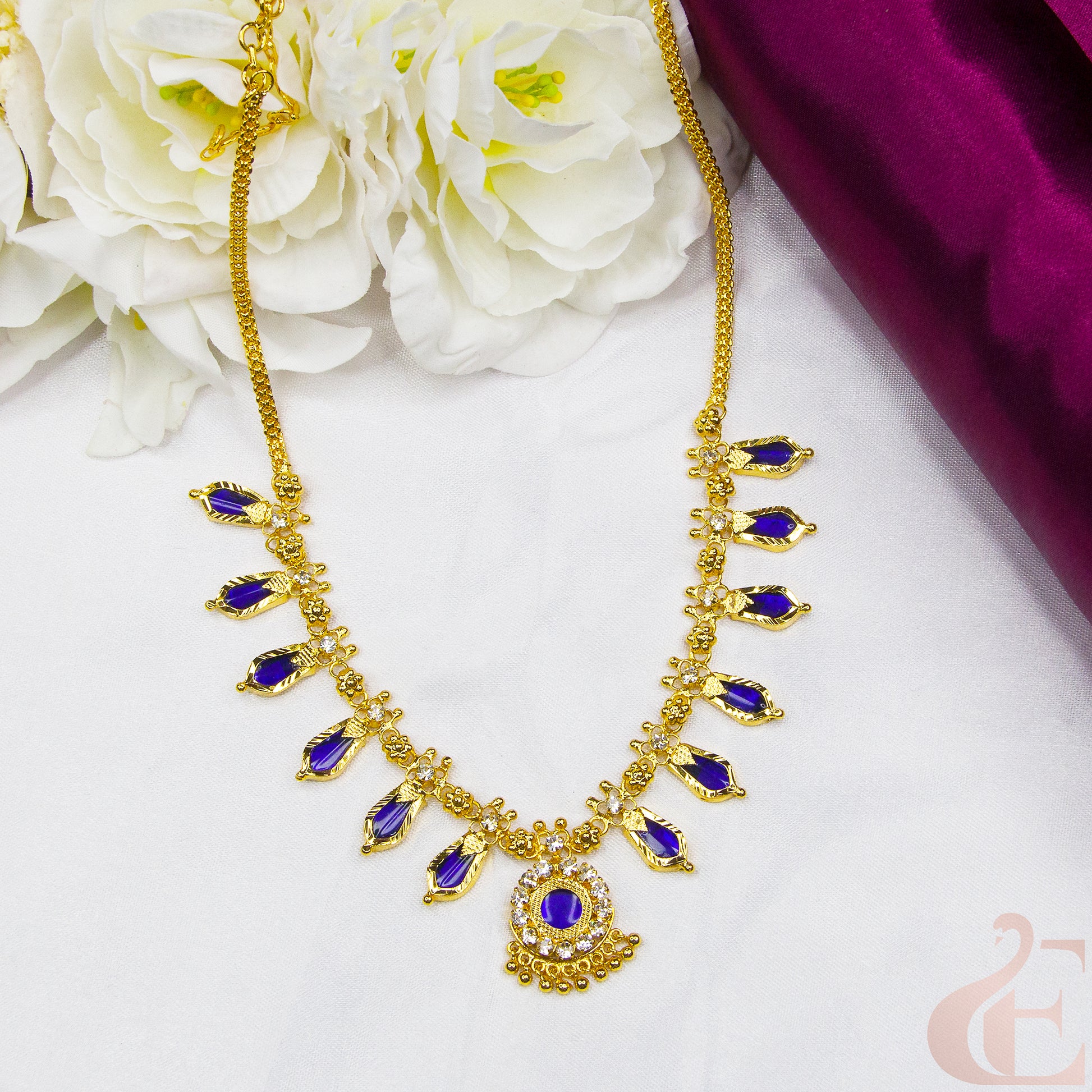 Top view of Palakka Necklace  Nagapadam Design Blue Stones  