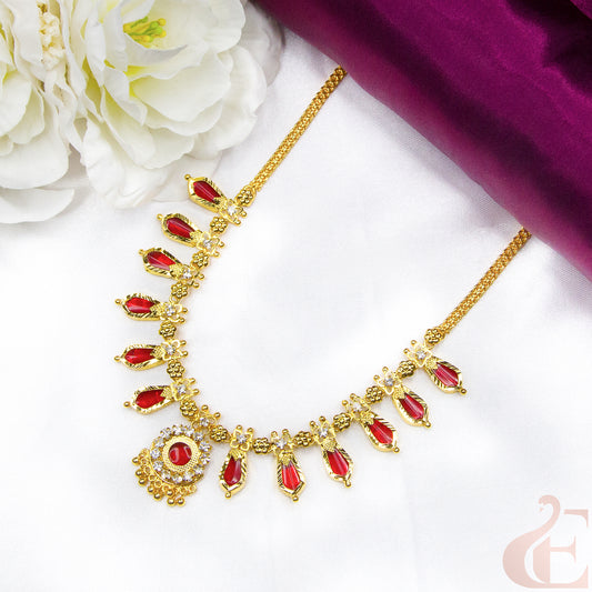 Top view of Palakka Necklace  Nagapadam Design red Stones  